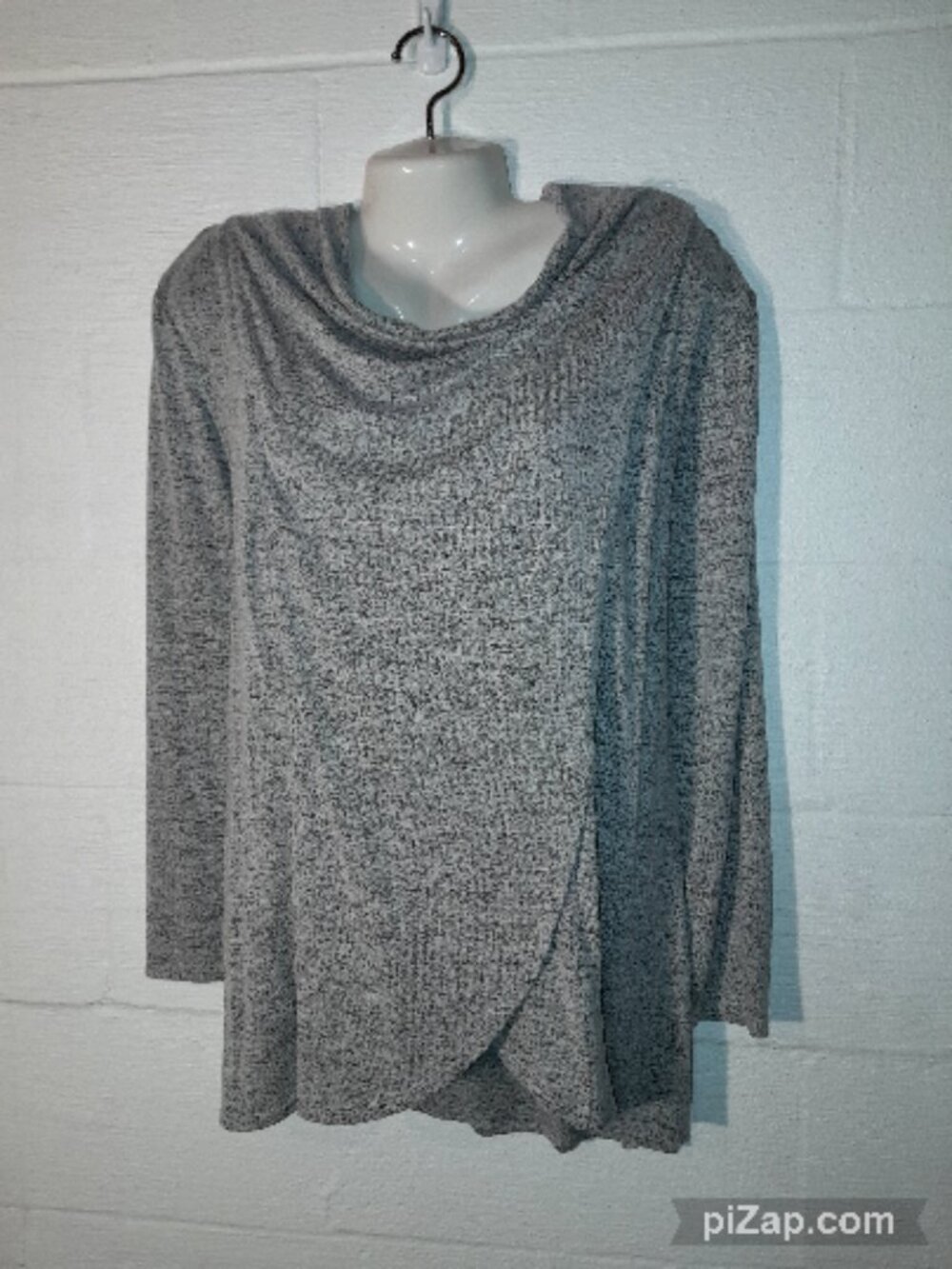 AGB Woman Plus Size 1X Gray Speckle Crossover Wrap Cowl Neck Lightweight Sweater